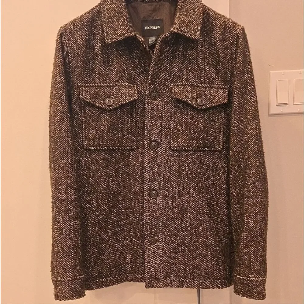 Express Men's Brown Tweed Military Jacket
